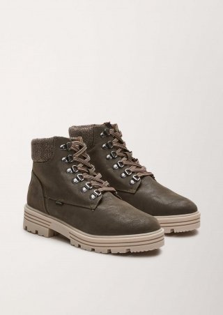s.Oliver Schnür-Boots mit Teddyplüsch-Futter - olivgrün