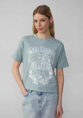 s.Oliver Baumwollshirt mit Frontprint und überschnittener Schulter - salbeigrün