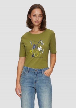 s.Oliver Elastisches T-Shirt mit Frontprint - guacamole