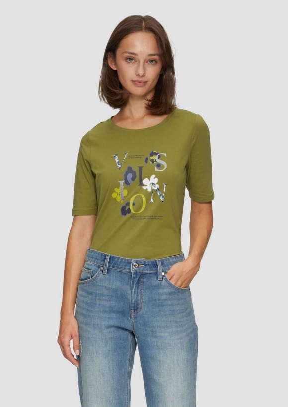 s.Oliver Elastisches T-Shirt mit Frontprint - guacamole