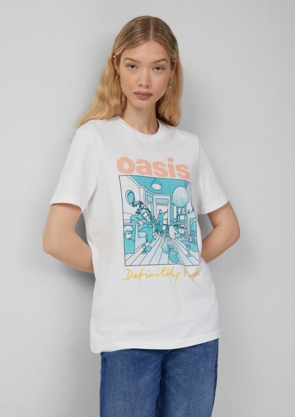 s.Oliver Unisex Oasis® Band-Shirt - weiß