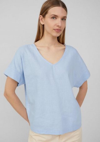 s.Oliver T-Shirt im Fabricmix mit Leinenanteil - hellblau