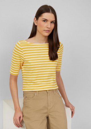 s.Oliver Gestreiftes T-Shirt im Slim Fit mit Flammgarnstruktur - zitrone