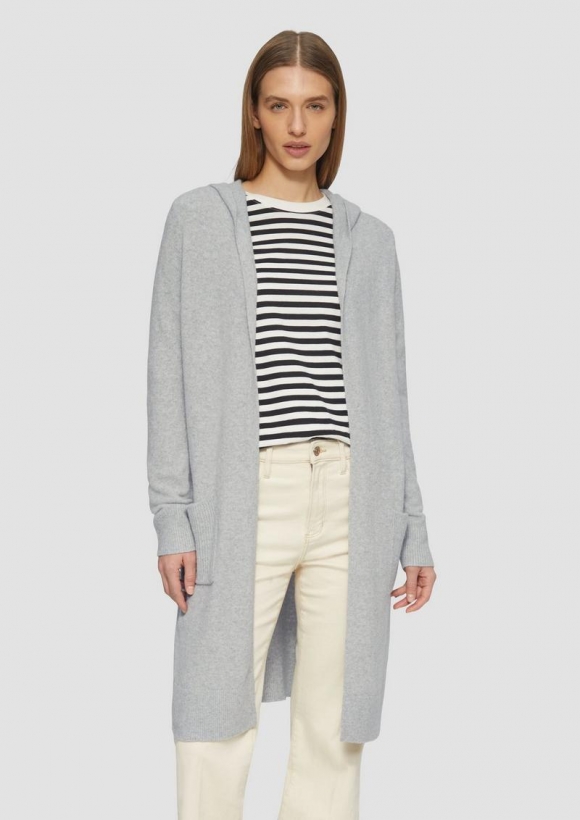 s.Oliver Long-Cardigan mit Kapuze - grau meliert