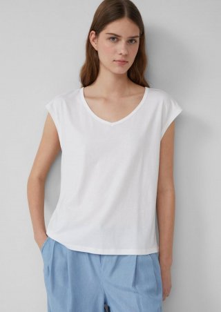 s.Oliver Ärmelloses Relaxed-Fit-Shirt mit Cut-out und Schleife - weiß