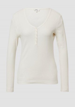 s.Oliver Ripp-Langarmshirt mit Knopfleiste im Slim Fit - creme