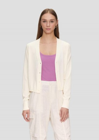 s.Oliver Strickjacke aus Viskosemix mit Rollsaum - creme