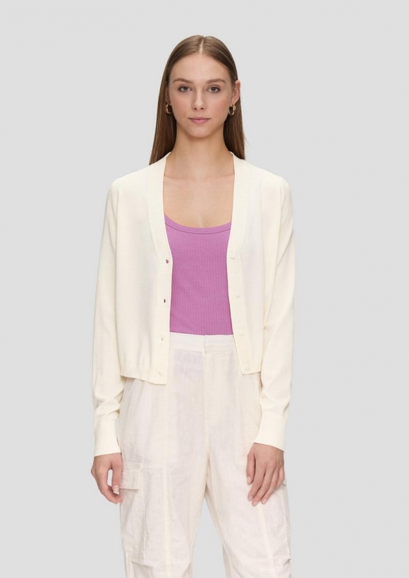s.Oliver Strickjacke aus Viskosemix mit Rollsaum - creme
