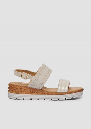 s.Oliver Legere Ledersandalen mit Plateausohle - beige