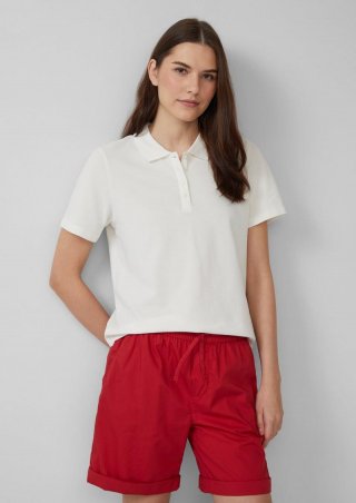 s.Oliver Verkürztes Poloshirt aus Baumwollpiqué - creme