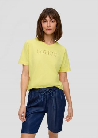 s.Oliver Relaxed Fit-Shirt mit Schriftprint aus Lochstickerei - zitrone