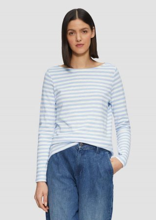 s.Oliver Geringeltes Langarmshirt aus Flammgarn mit U-Boot-Ausschnitt - hellblau