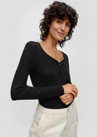 s.Oliver Rippshirt mit Knopfleiste - schwarz