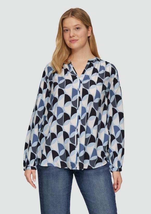 s.Oliver Viskose-Bluse mit Raffdetails und All-over-Print - navy
