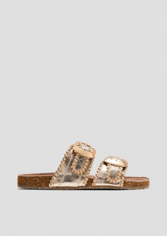s.Oliver Pantoletten aus Leder mit Nieten - gold