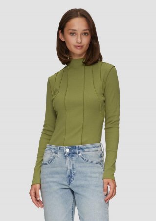 s.Oliver Enganliegendes Langarmshirt mit Naht-Details - guacamole