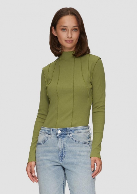 s.Oliver Enganliegendes Langarmshirt mit Naht-Details - guacamole