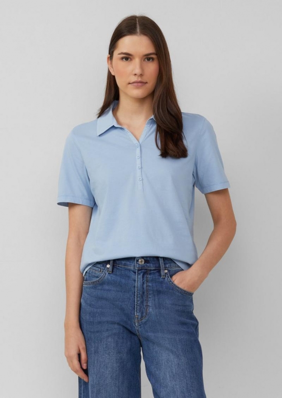 s.Oliver Jersey-Polo mit Knopfleiste - hellblau