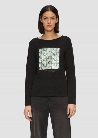 s.Oliver Langarmshirt mit Frontprint und Pailletten - schwarz