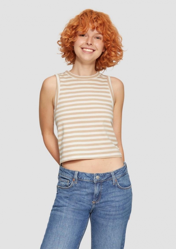 s.Oliver Gestreiftes Top aus Baumwolle - beige