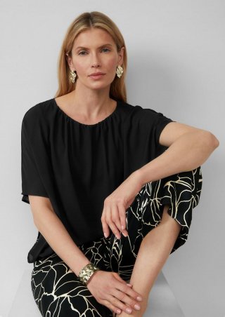 s.Oliver Chiffonshirt im Loose Fit mit Jerseyfutter - schwarz
