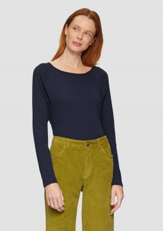 s.Oliver Langarmshirt mit Flammgarnstruktur und Raglanärmeln - navy