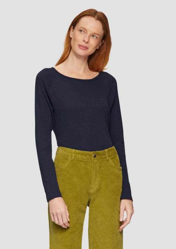 s.Oliver Langarmshirt mit Flammgarnstruktur und Raglanärmeln - navy