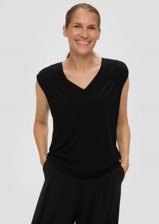 s.Oliver Blusenshirt aus Viskosestretch mit Raffung an der Schulter - schwarz