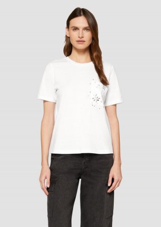 s.Oliver T-Shirt aus Baumwolle mit Schmucksteinen - weiß
