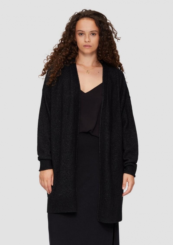 s.Oliver Weiche Strickjacke mit Rollkante - schwarz