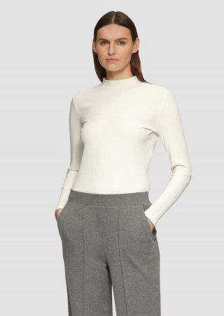 s.Oliver Langarmshirt mit Rippstruktur und Stehkragen - creme