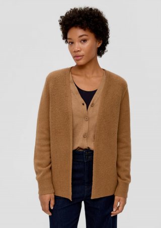s.Oliver Offene Strickjacke aus Baumwollmix - sandstein