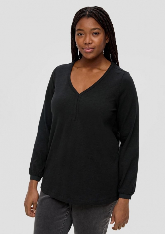 s.Oliver Longsleeve mit Flammgarnstruktur - schwarz
