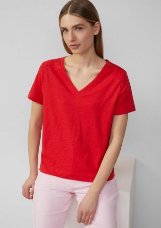 s.Oliver T-Shirt aus Flammgarn mit V-Ausschnitt - rot