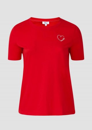 s.Oliver Jersey-Shirt aus Baumwolle mit Stickerei - preiselbeere
