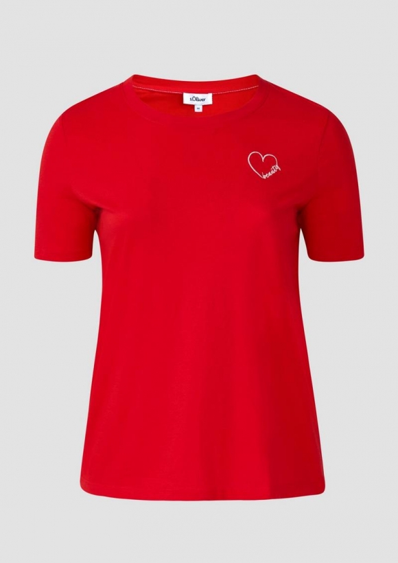 s.Oliver Jersey-Shirt aus Baumwolle mit Stickerei - preiselbeere