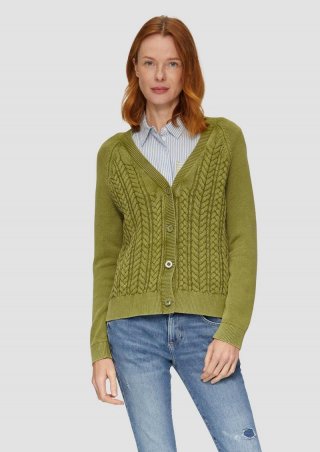 s.Oliver Baumwollcardigan mit Zopfmuster - guacamole