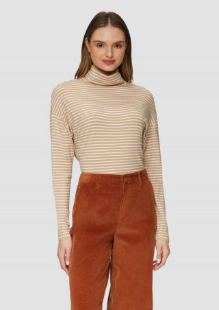 s.Oliver Gestreiftes Langarmshirt im Relaxed Fit - hellbraun