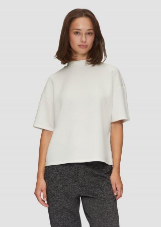 s.Oliver T-Shirt aus Scuba mit Logo-Tape im Relaxed Fit - ecru