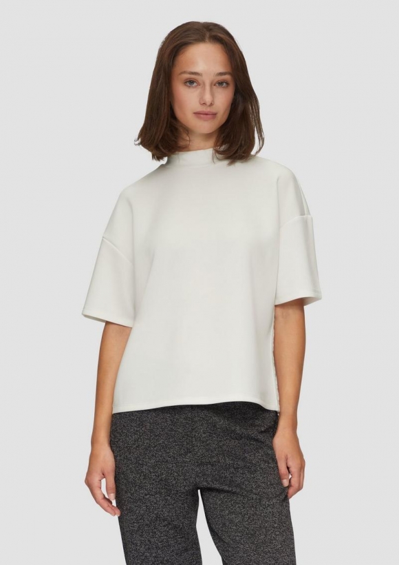 s.Oliver T-Shirt aus Scuba mit Logo-Tape im Relaxed Fit - ecru