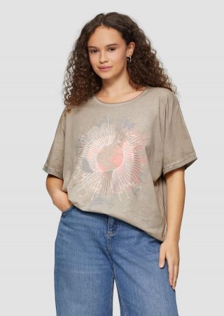 s.Oliver Oversize Shirt in gewaschener Optik mit Metallic-Frontprint - taubengrau