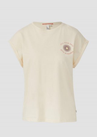 s.Oliver Lockeres T- Shirt mit Ärmelaufschlag und Frontprint - helles sand