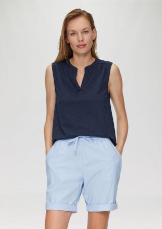 s.Oliver Ärmelloses Shirt mit Tunika-Ausschnitt und Garment Dye - tiefblau