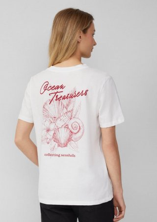 s.Oliver Jersey-T-Shirt mit Frontprint und Schmuckperlen - weiß