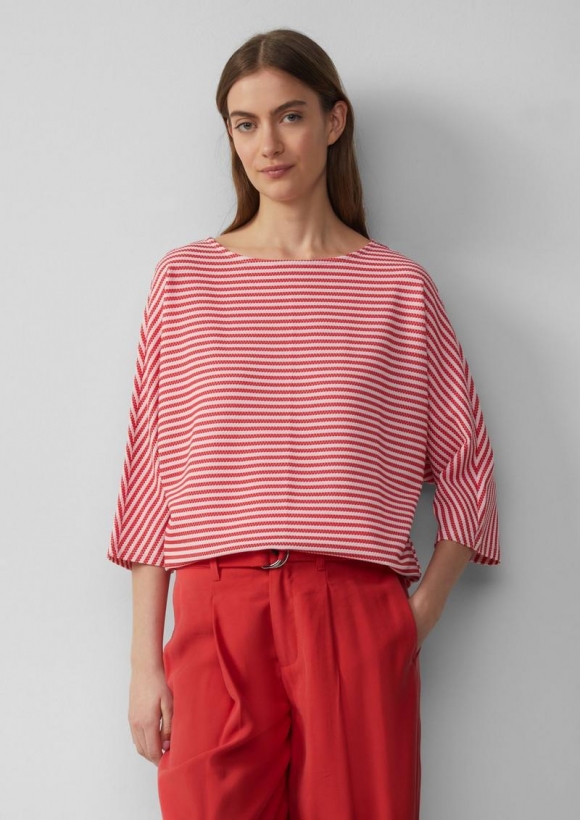 s.Oliver Gestreiftes T-Shirt im Relaxed Fit mit 3/4-Ärmeln - zartrosa