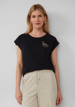 s.Oliver Shirt aus Interlockjersey mit Motivprint - schwarz
