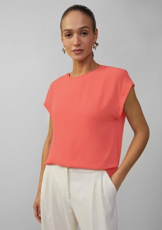 s.Oliver Chiffonshirt mit Double-Layer und überschnittener Schulter - korallrot