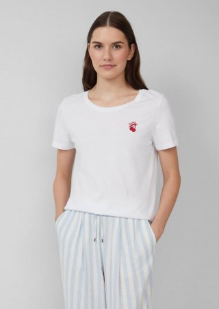 s.Oliver Jersey-T-Shirt mit Stickerei - weiß