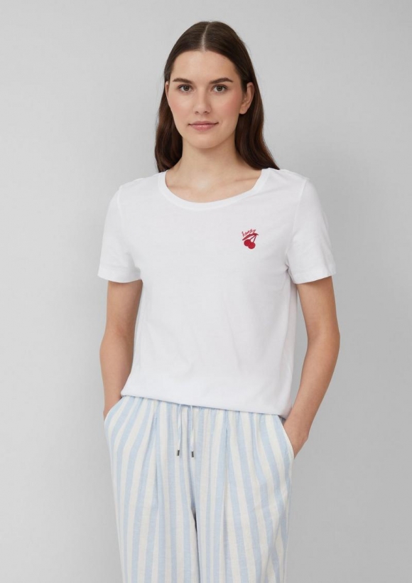 s.Oliver Jersey-T-Shirt mit Stickerei - weiß