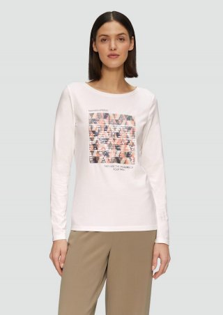 s.Oliver Langarmshirt mit Frontprint und Pailletten - ecru